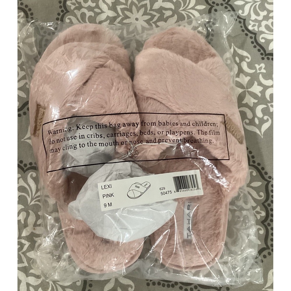 Tahari - Faux Fur Lexi Pink Crisscross Slippers, Size 9M - NEW ~ MSRP $48